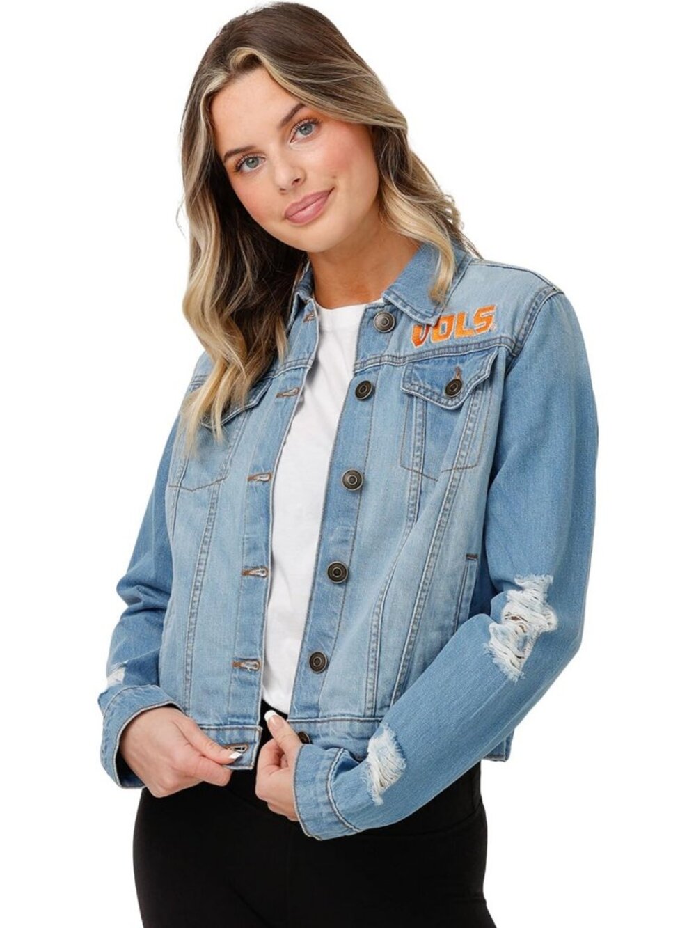 Embroidered Team Logo Long Sleeve Denim Jacket for Women - NCAA Spirit Wear